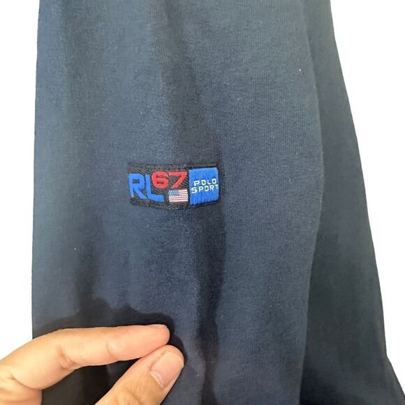 POLO SPORT RALPH LAUREN Navy Vintage y2k pullover Sweater sz M shawl Neckline - Picture 3 of 8